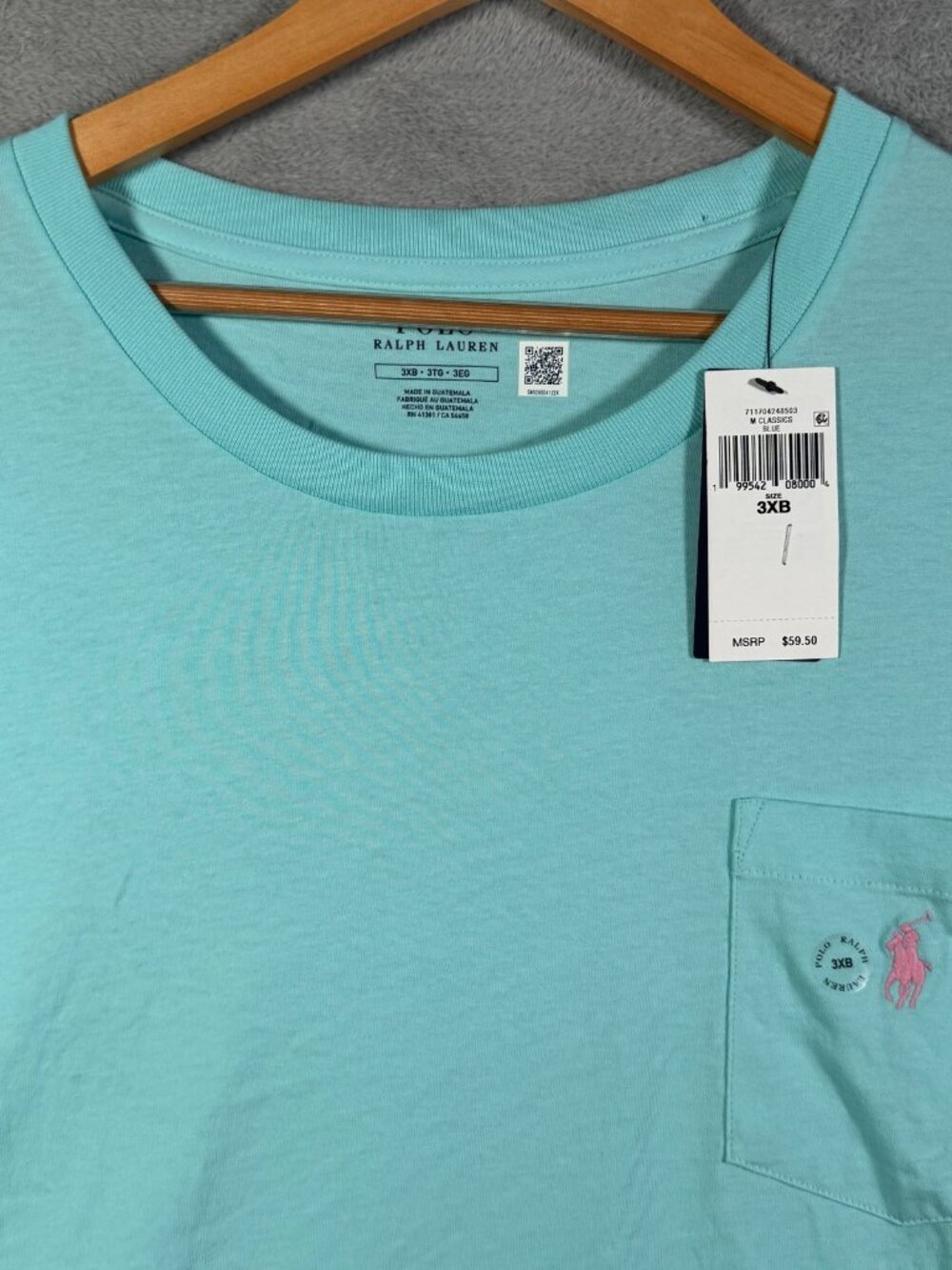 Polo Ralph Lauren Pocket T-Shirt Mens 3XB 3XL Big Light Blue Pink Pony $60